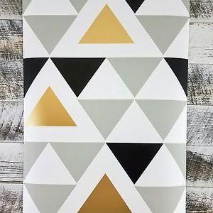 Grey and White Triangle Logo - Gold Gray Black and White Chic Geometric Triangle Peel and Stick