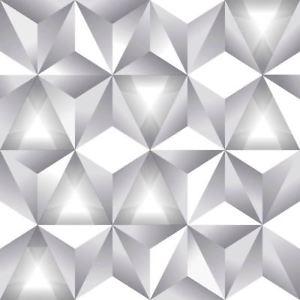 Grey and White Triangle Logo - Geometric 3D Triangle Pattern Wallpaper White Grey Modern Metallic ...