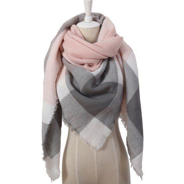 Grey and White Triangle Logo - Pink, Grey & White Triangle Winter Scarf for Women