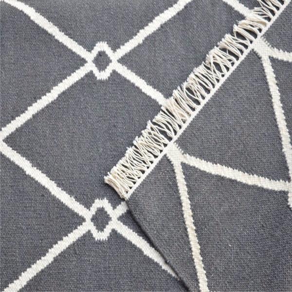 Grey and White Triangle Logo - Dark Grey and White Triangle Patterned Rug with Tassels