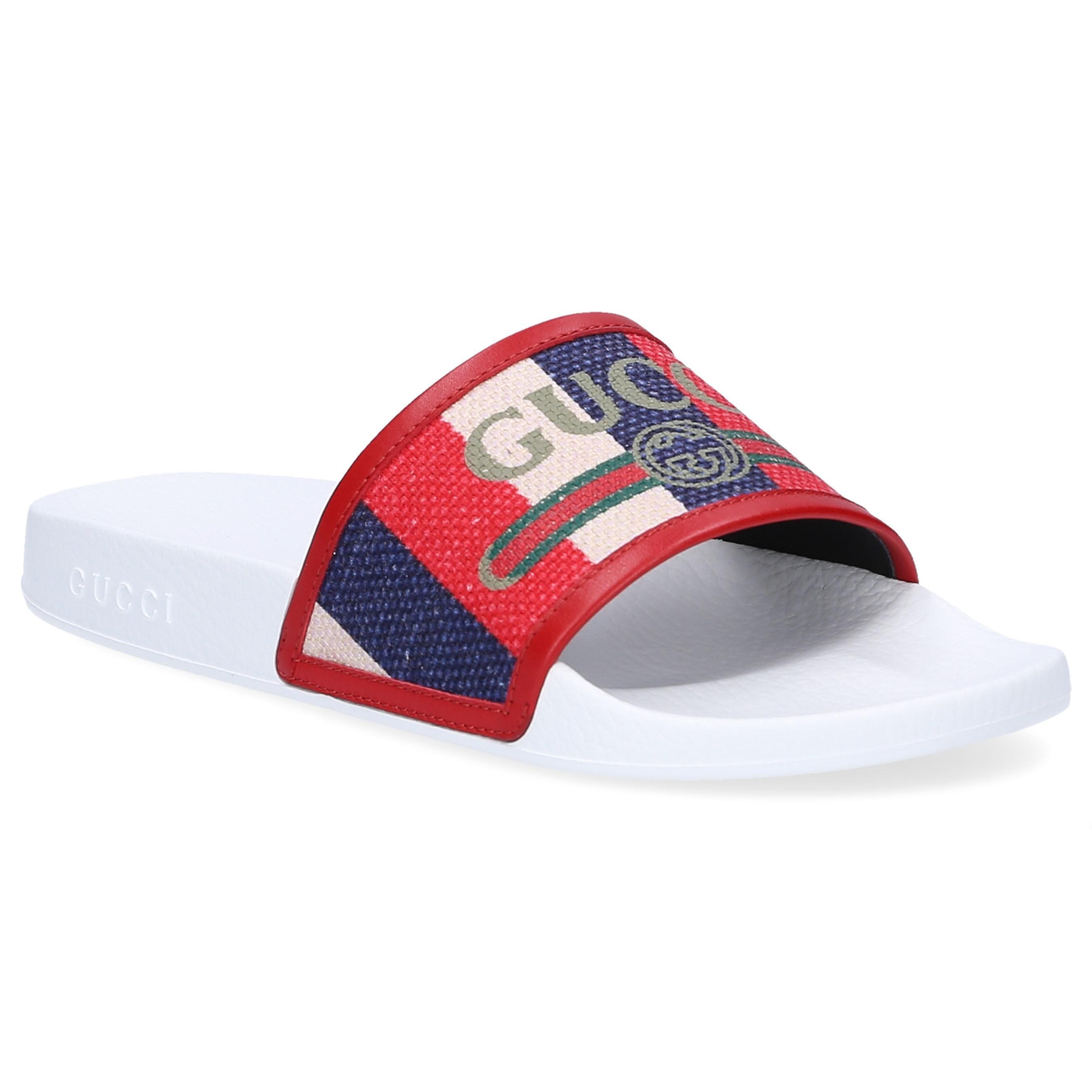 What Are Red Blue and White Logo - Gucci Mules Sylvie Calfskin Canvas Gum Logo Used Blue Red White in ...