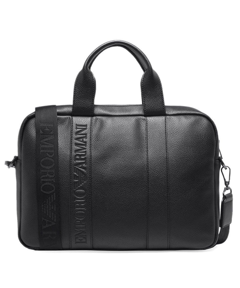 Briefcase Logo - Emporio Armani Black Faux Leather Logo Briefcase