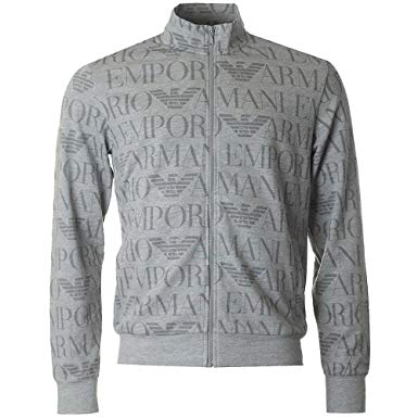 Multi -Coloured Logo - Emporio Armani Underwear Multi Logo Print Zip up Sweatshirt Grey