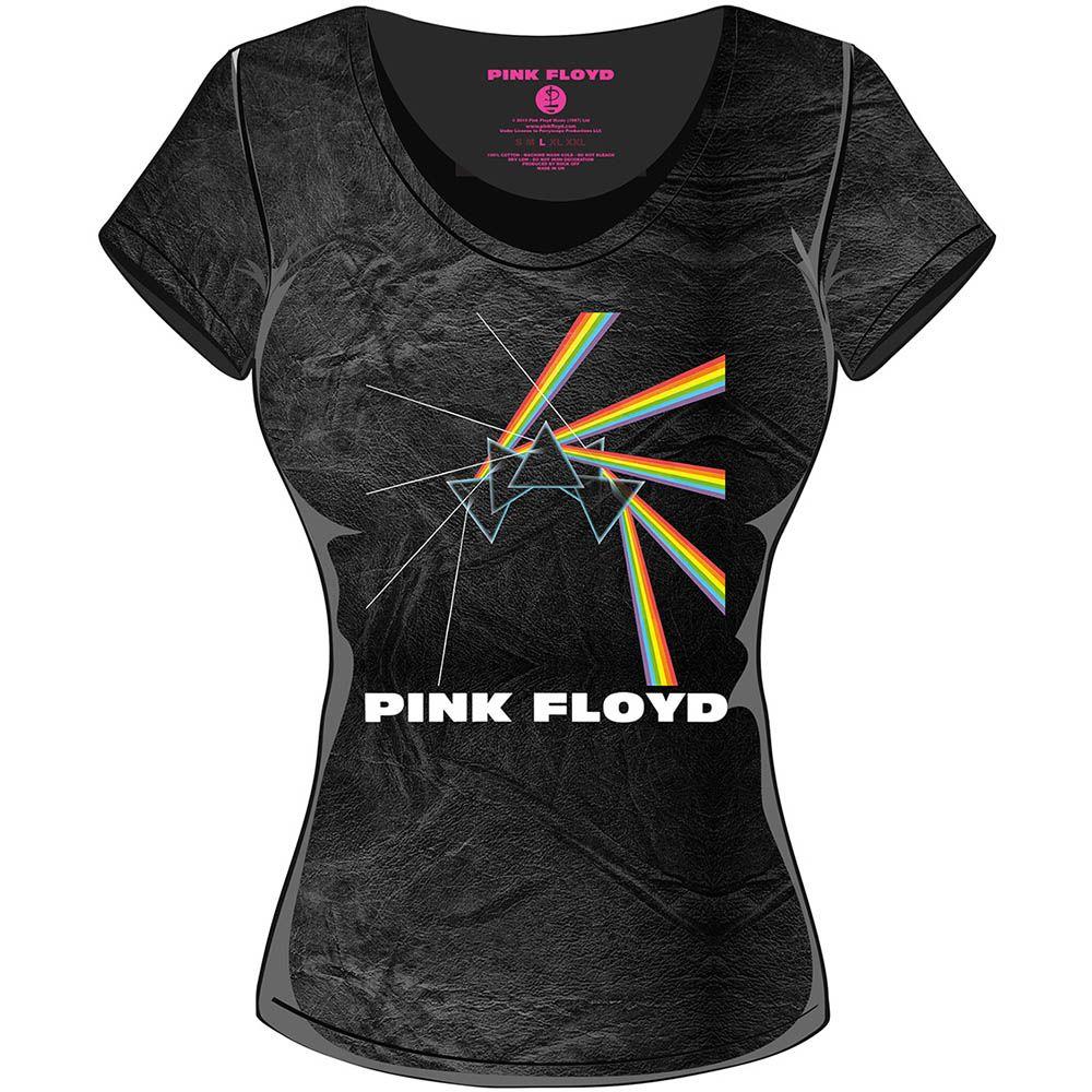 Multi -Coloured Logo - Pink Floyd Ladies Multi Logo (Acid Wash) T Shirt