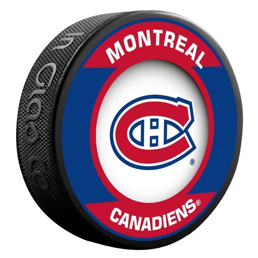 Montreal Canadiens Logo - Sher Wood NHL Montreal Canadiens Retro Souvenir Puck. United Sport