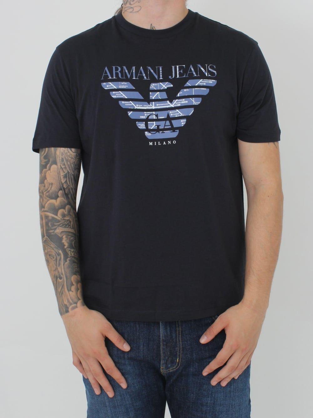 Underground Clothing Logo - Armani Jeans Underground Map Logo T.Shirt in Navy