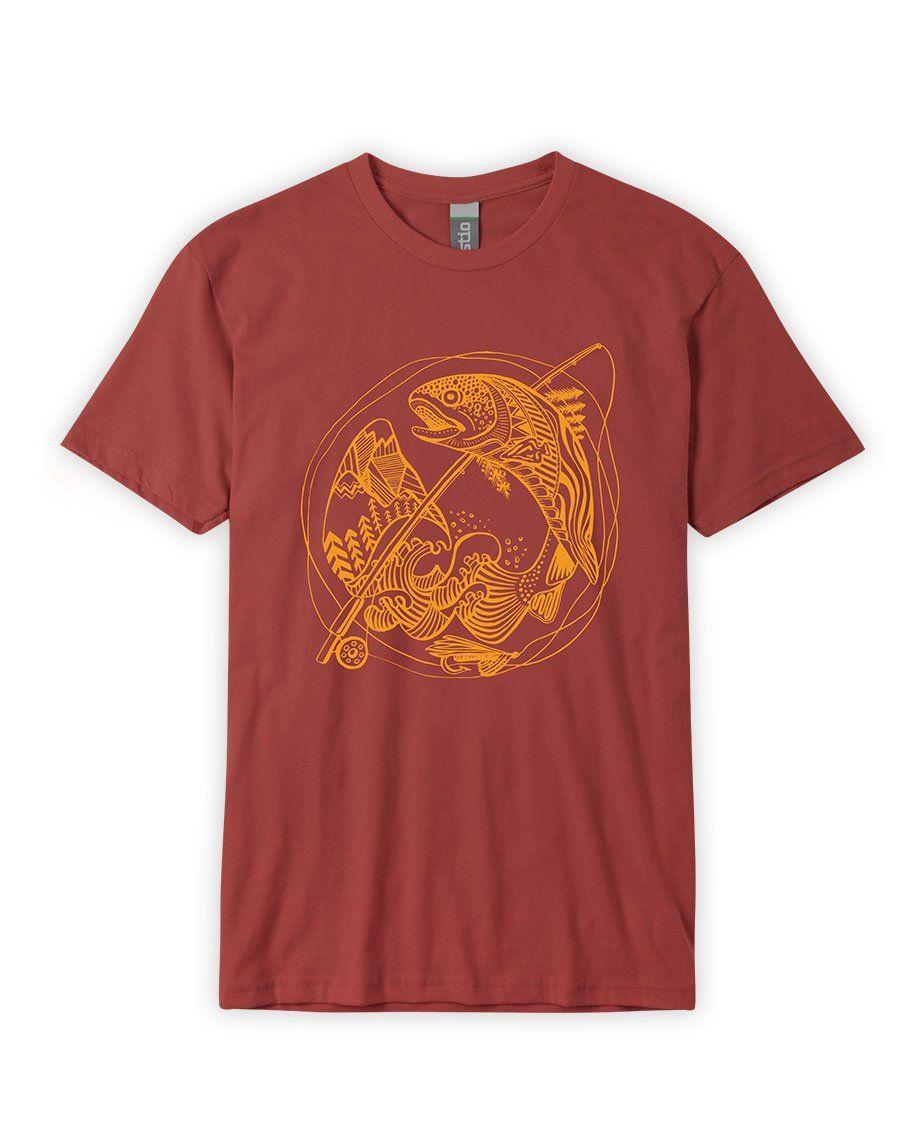 Wave and Red Mountain Logo - Men's Mountain Waves Trout Tee