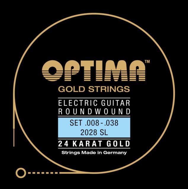 Gold Strings Logo - Optima 24k Gold Electric Guitar Strings Gauges 8 38