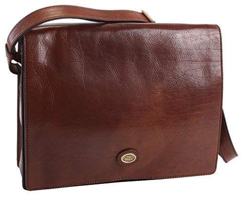 Classic Brown Logo - The BRIDGE Italian Leather MASSANGER Bag Hand Bag Beautiful classic