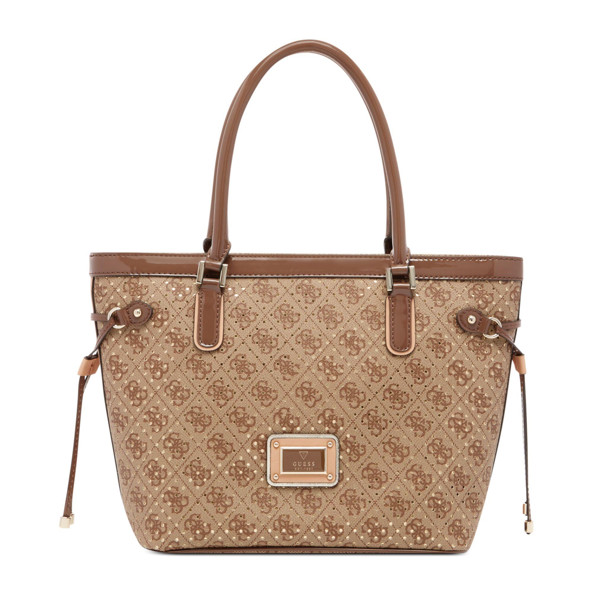 Classic Brown Logo - Lyst - Guess Logo Remix Small Classic Tote in Brown