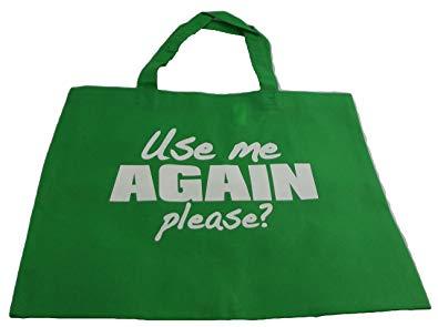 Green Shopping Logo - GREEN colour woven shopping bag with 'Use me AGAIN please?' logo on ...