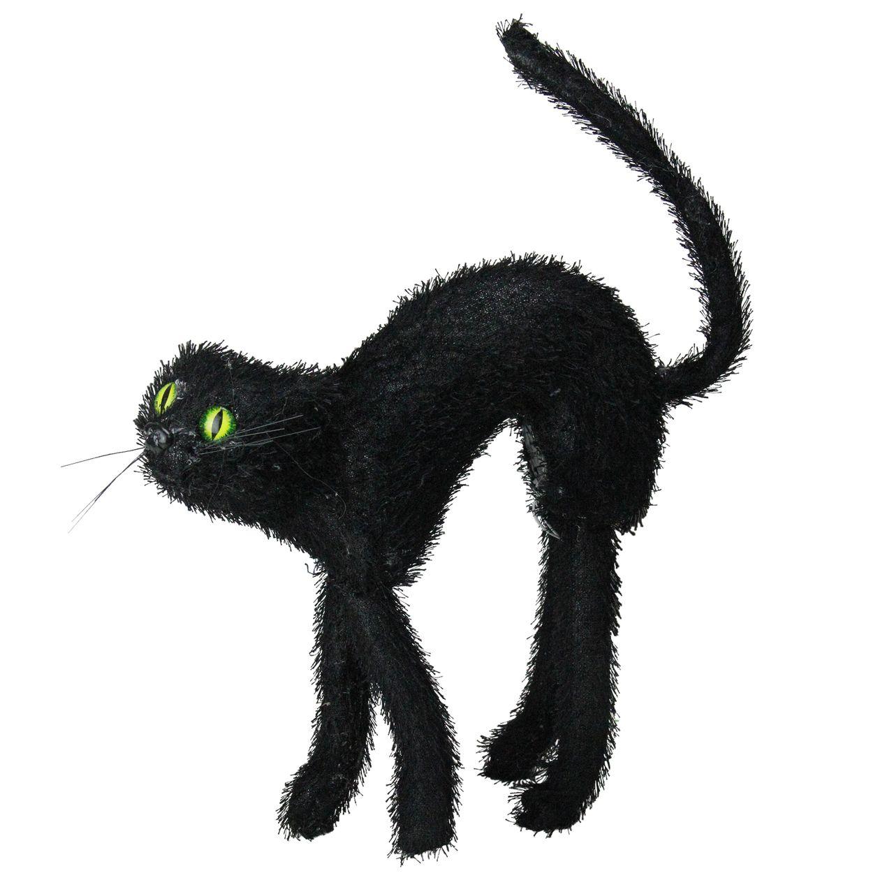 Scary Black and Green Logo - 15.5 Green Lighted Eyes Scary Black Cat Halloween Decoration