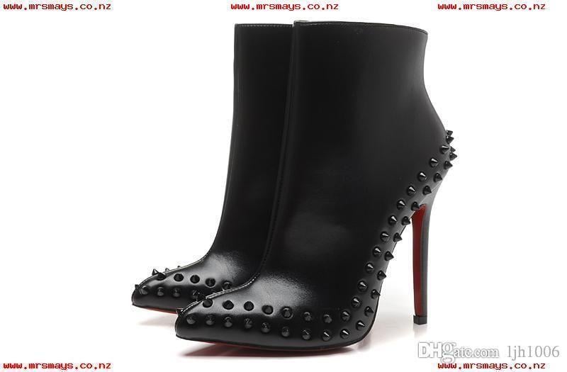 Red Bottom Logo - Size 34 42 Womens 12cm High Heels Black Leather With Circle Spikes