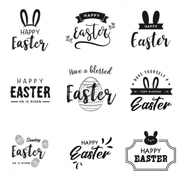 Happy Easter Black and White Logo - Happy easter lettering, logo collection Vector