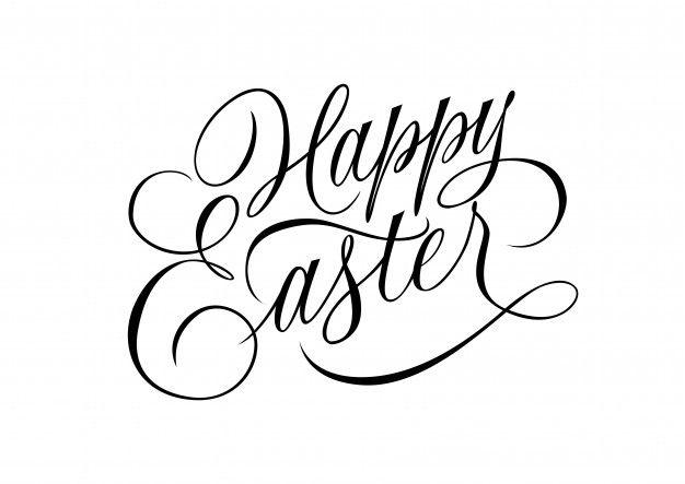 Happy Easter Black and White Logo - Calligraphic happy easter lettering Vector | Premium Download