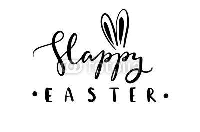 Happy Easter Black and White Logo - easter theme . black ink handdrawn text- happy easter with bunny ...