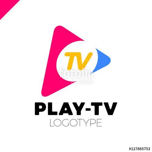 Studio Movie Production Company Logo - Dynamic, fast Play icon with letter TV in middle. Media company logo