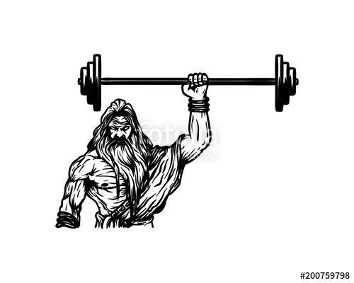 Spartan Barbell Logo - Strong Man Like Zeus or Spartan Lift the Barbell Hand Drawn Symbol ...