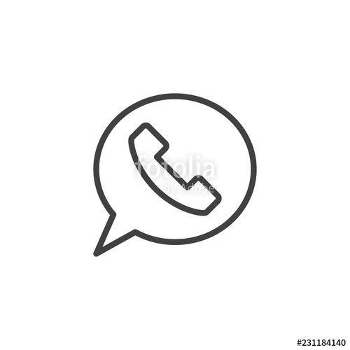 In Speech Bubble Phone Logo - Speech bubble with phone handset outline icon. linear style sign for ...