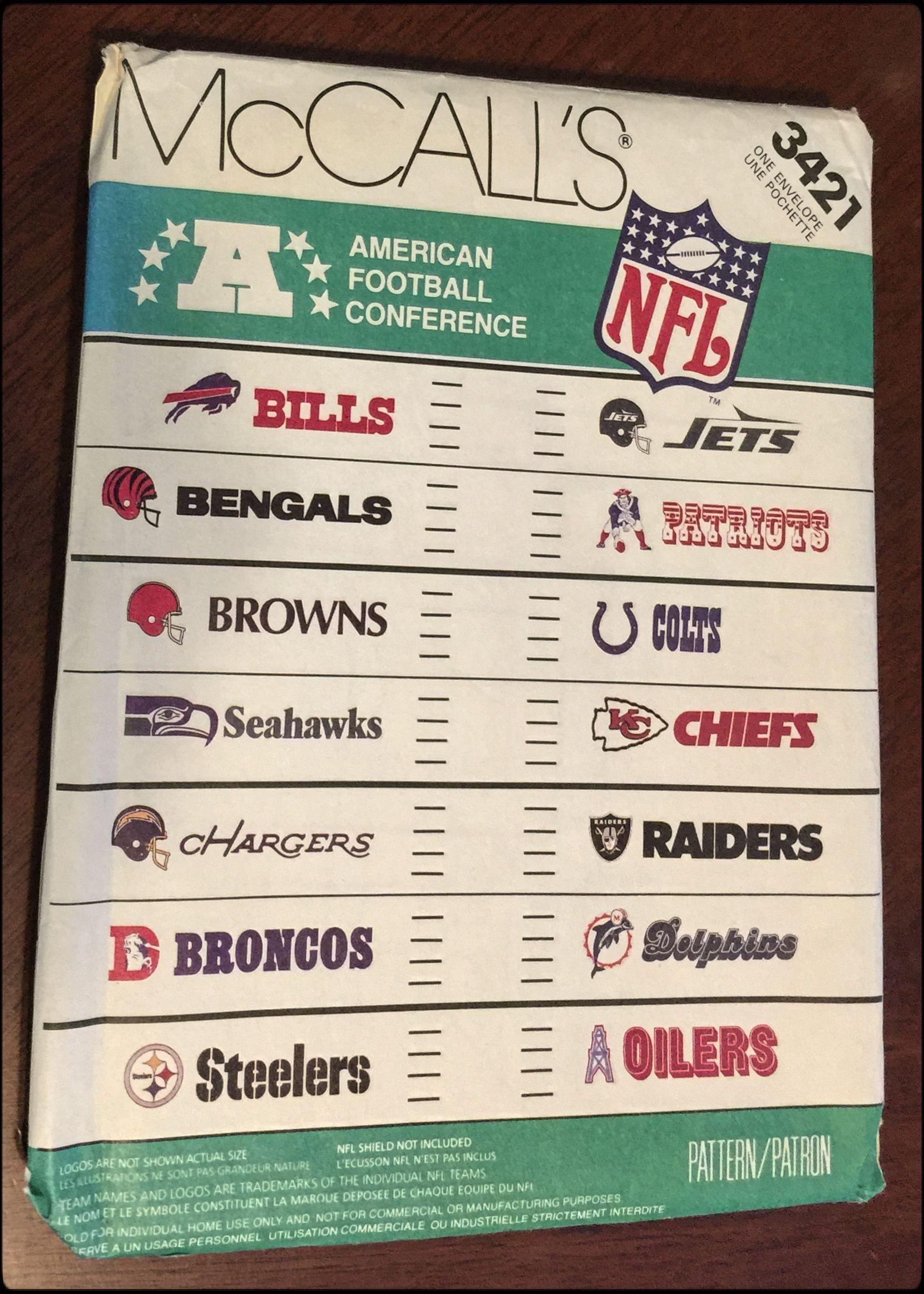 Etsy Official Logo - McCall's Pattern 3421 NFL FOOTBALL Official Logos Transfers Pattern