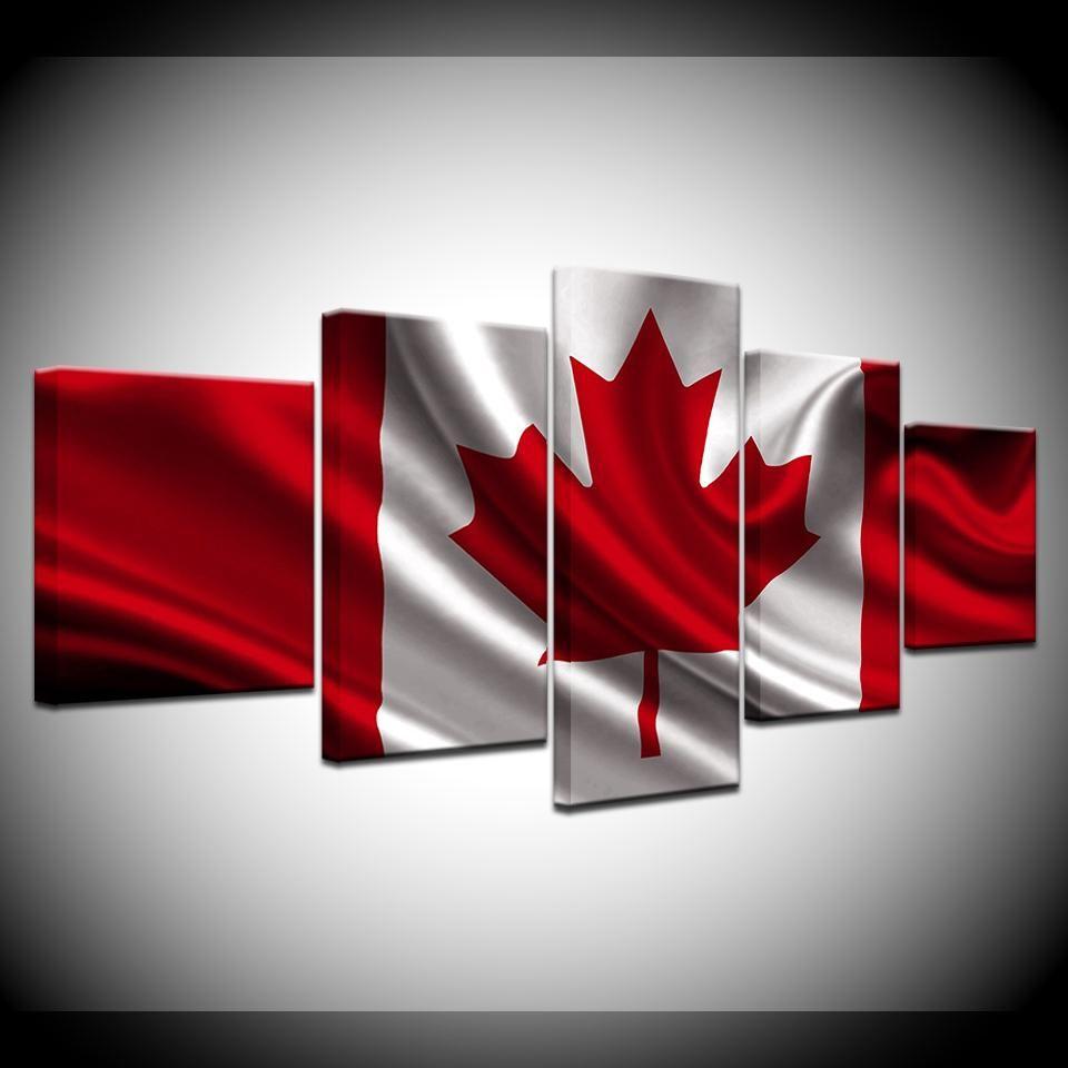 Red White Maple Leaf Logo - Canada Canadian Flag Red White Maple Leaf 5 Panel Pcs Wall Art
