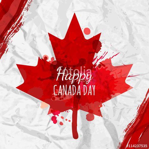 Red White Maple Leaf Logo - Holiday poster with red Canada maple leaf drawn on crumpled white