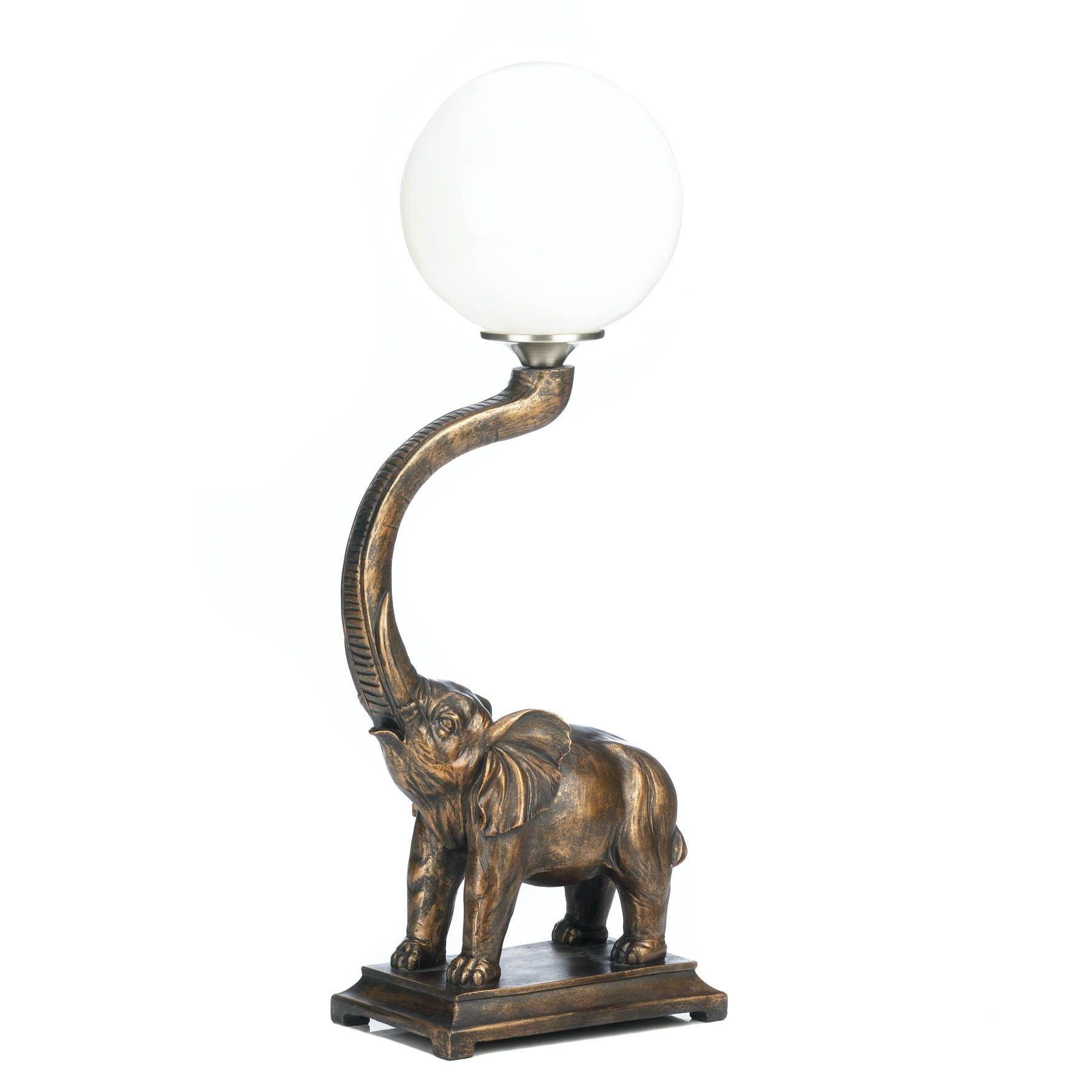 White Elephant and Globe Logo - Trumpeting Elephant Polyresin Base White Globe Lamp 15w Unique Home