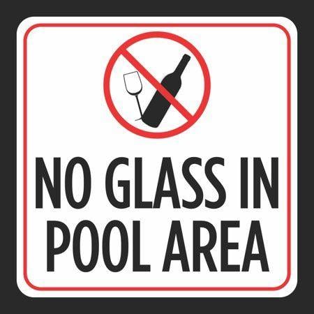 Red White and Black Square Logo - No Glass In Pool Area Picture Print Red White Black Caution Notice Swim  Swimming Pools Hot Tub Safety Signs, 12x12