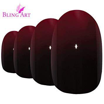 Glossy Red Oval Logo - Bling Art Oval False Nails Fake Acrylic Glossy Red Black