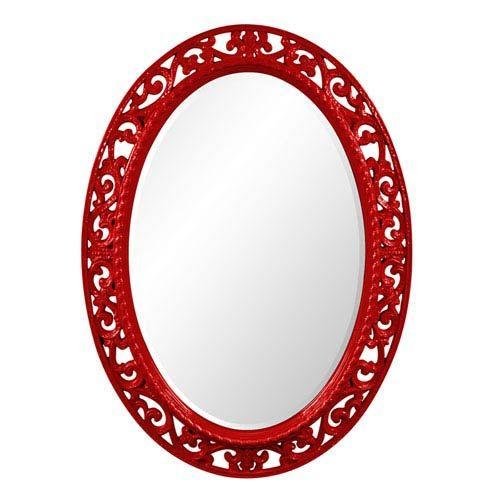 Glossy Red Oval Logo - Howard Elliott Collection Suzanne Red Oval Mirror 2123R