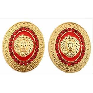 Glossy Red Oval Logo - JOTW 2 Pairs of Metallic Gold with Glossy Red Iced Out Oval Shaped
