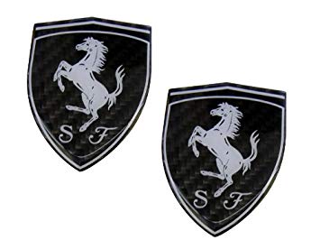 Black Horse with Shield Car Logo - 2 X Ferrari Real Carbon Fiber Rare Car Logo Badge Emblems (Pair/Set ...
