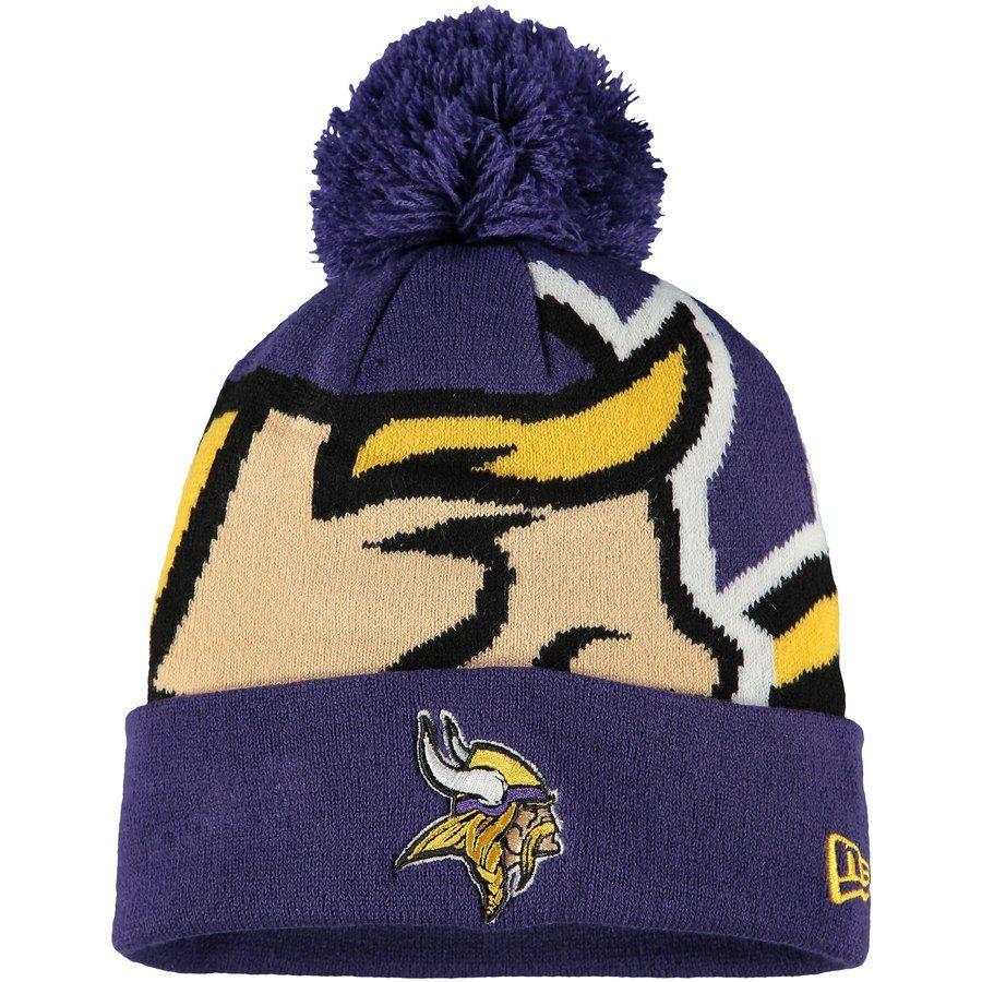 Vikings New Logo - Men's Minnesota Vikings New Era Purple Logo Whiz 3 Cuffed Pom Knit Hat