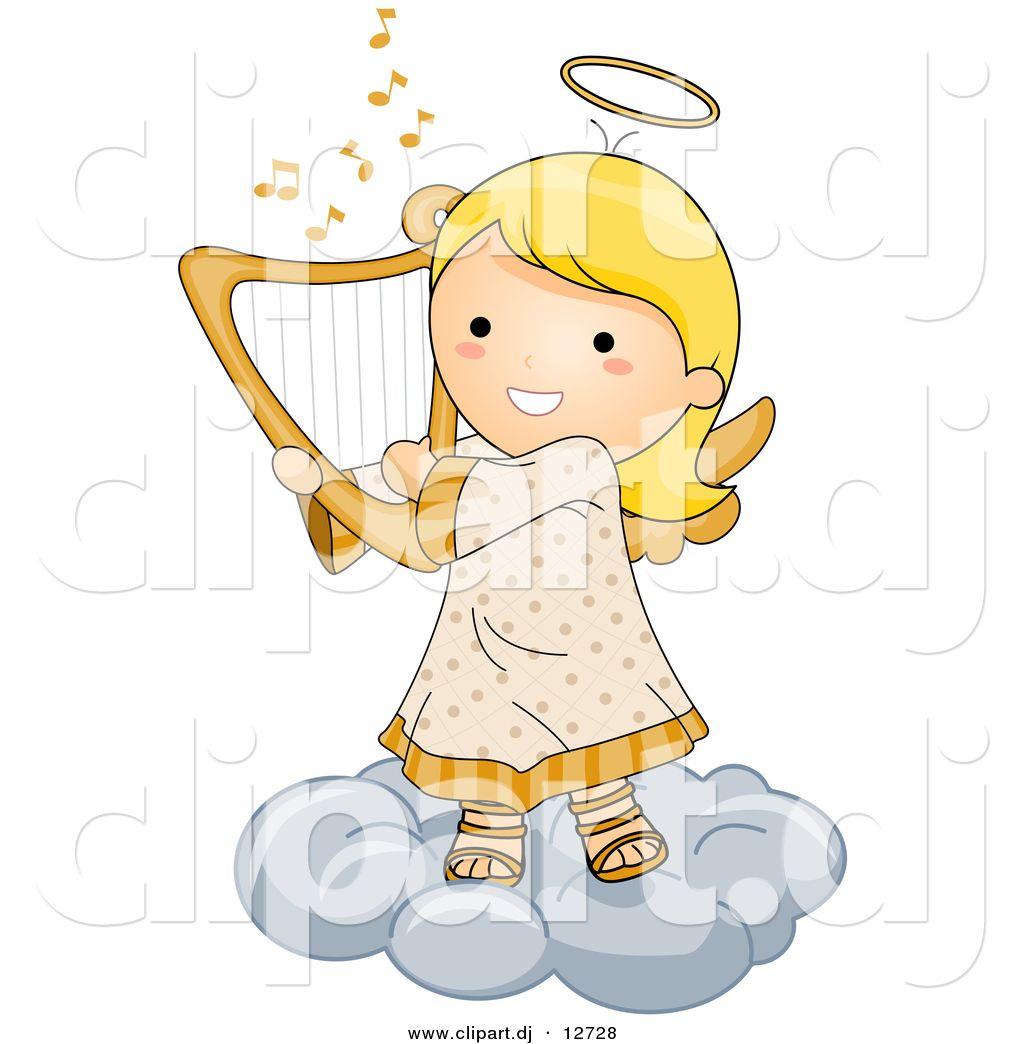 Angel with Harp Logo - Cartoon Girl Angels Clipart