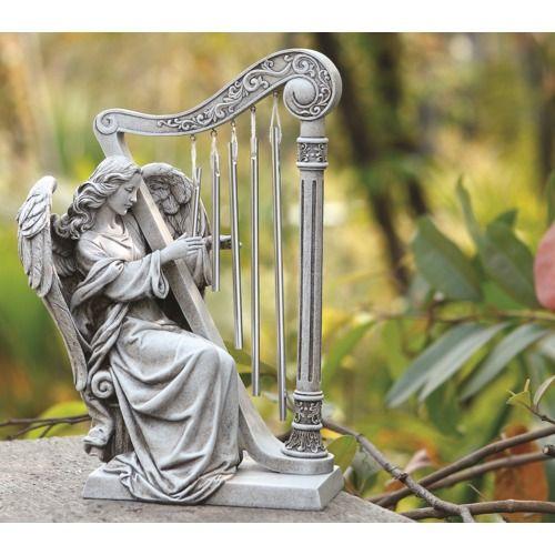 Angel with Harp Logo - Garden Angel with Harp Chimes 10
