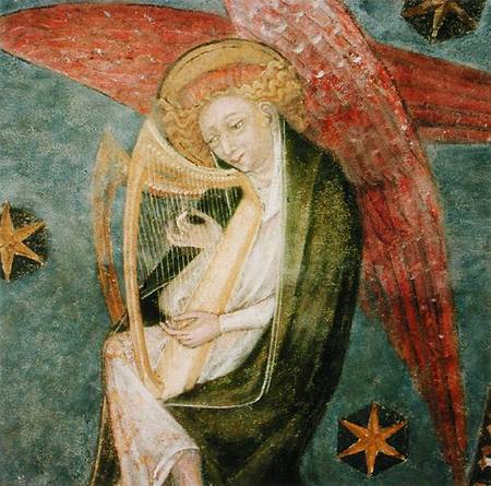 Angel with Harp Logo - Angel musician playing a harp, detail fr - French School as art ...