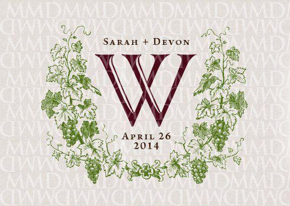 Grape Vine Logo - Vineyard Grapevine Wreath Custom Wedding Monogram - Wedding Logo ...