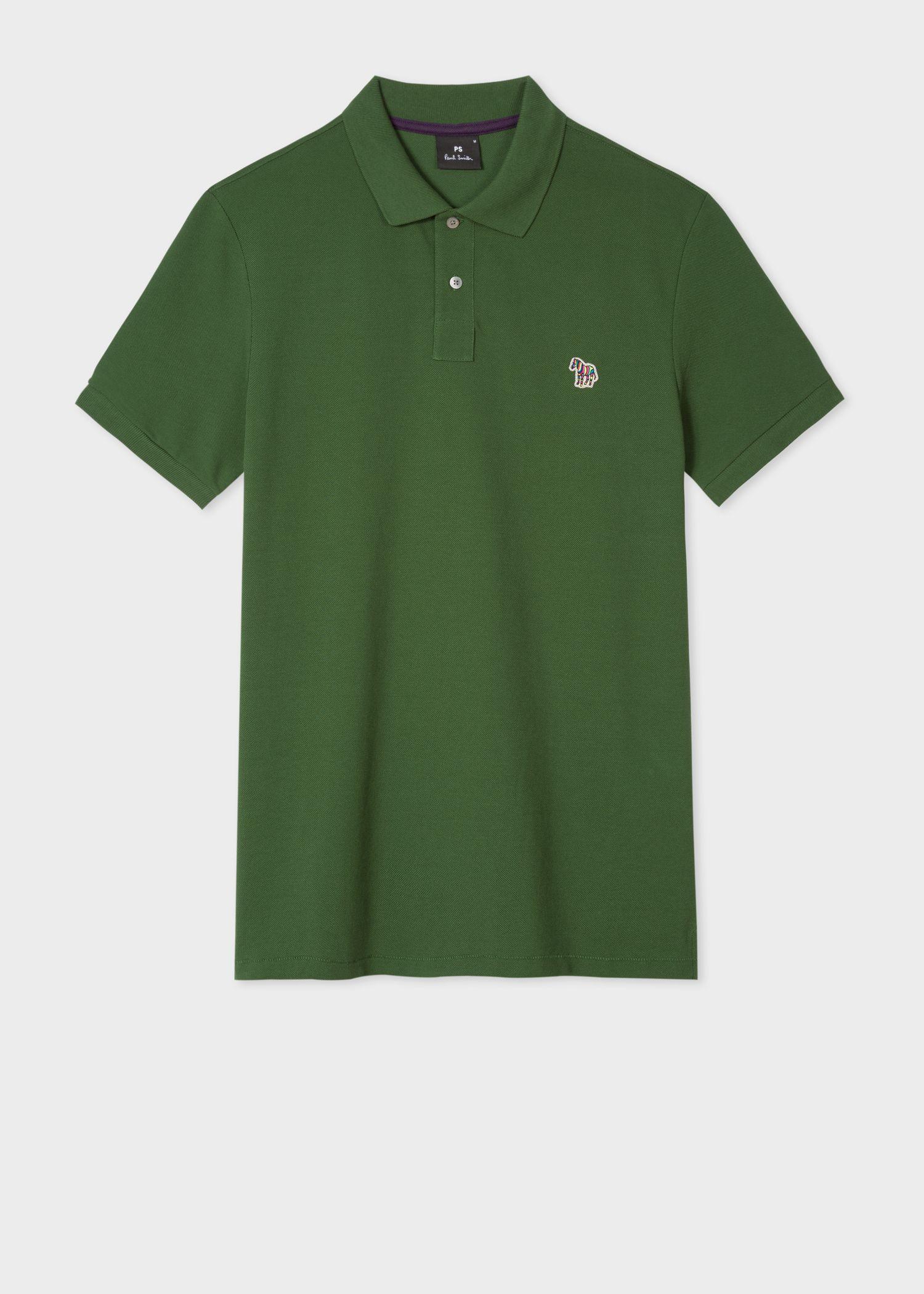 Green Polo Logo - Men's Forest Green Organic Cotton-Piqué Zebra Logo Polo Shirt - Paul ...
