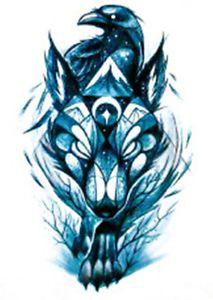 Cool Blue Wolf Logo - Waterproof Temporary Fake Tattoo Stickers Cool Blue Bird Wolf Large