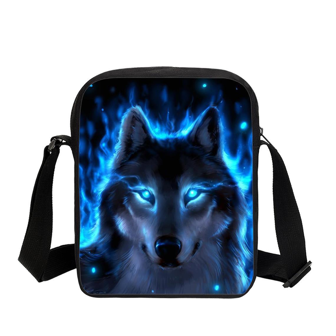 Cool Blue Wolf Logo - S/3 Cool Blue Wolf Boy School Backpack Insulated Lunch Bag Pencil ...