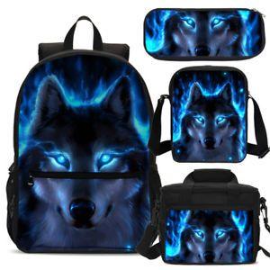 Cool Blue Wolf Logo - S 3 Cool Blue Wolf Boy School Backpack Insulated Lunch Bag Pencil