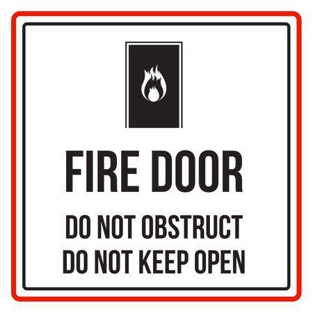 Red Open Square Logo - Fire Door Do Not Obstruct Do Not Keep Open Red, Blk & White Business