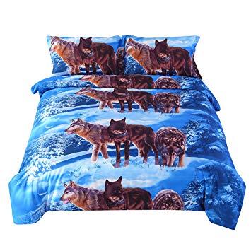 Cool Blue Wolf Logo - Amazon.com: Ammybeddings 4 PCS Full Size Cool Blue Wolf Bedding Set ...