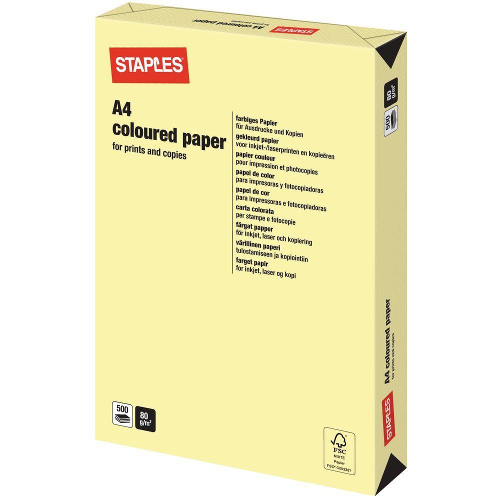 Yellow Sheets of Paper Logo - Staples A4 80 gsm Coloured Paper for Laser, Inkjet and Copy, Canary ...