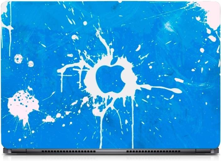 White and Blue Apple Logo - Ganesh Arts Blue Apple Logo on White Splash Sparkle Laptop Skin with ...