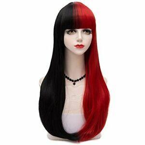 Long Hair with Red Woman Logo - 65CM Black Lolita Fringe Red Women Fashion Resistant Long Straight ...
