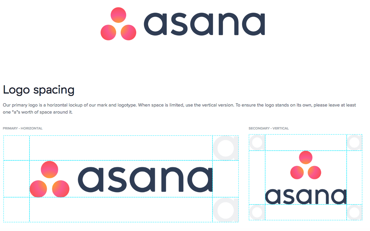 Asana Logo - The Asana brand style guide describes the logo and the spacing