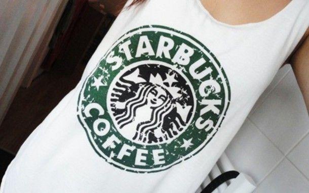 Girly Starbucks Logo - T Shirt, Starbucks Coffee, Tank Top, Old Looking, Logo, White, Green
