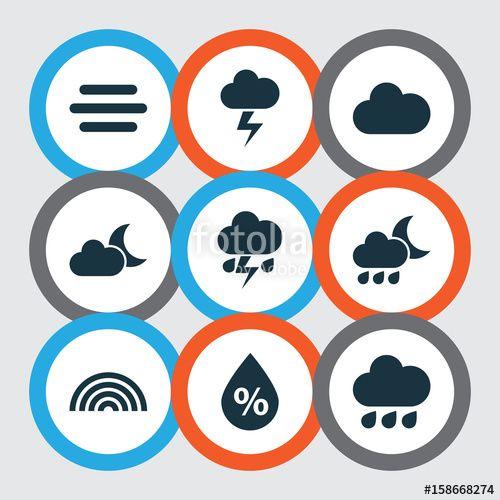 Rainbow Drop Logo - Weather Icon Set. Collection Of Rainy, Lightning, Moonlight