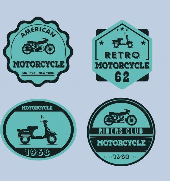 Retro Blue Logo - Motorbike logo sets blue retro flat design Free vector in Adobe ...